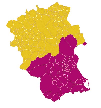Murcia en 1833: Villena en la provincia de Albacete y Sax en la provincia de Murcia